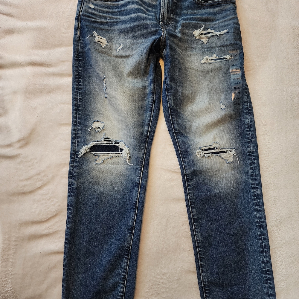 American Eagle Outfitters Men's Ripped Blue Skinny Jeans